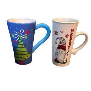 Christmas-Themed Tall Ceramic Mugs Set Of 2